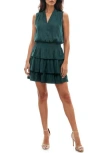 Socialite Abstract Print Sleeveless Tiered Minidress In Green