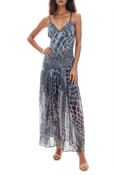 Socialite Abstract Snakeskin Print Maxi Dress In Ink/ Taupe