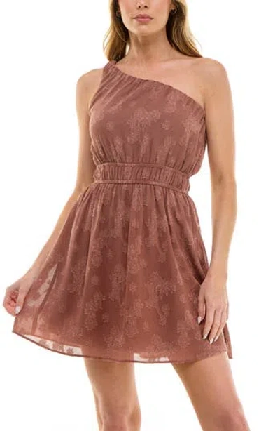 Socialite Asummetric One-shoulder Chiffon Minidress In Mocha