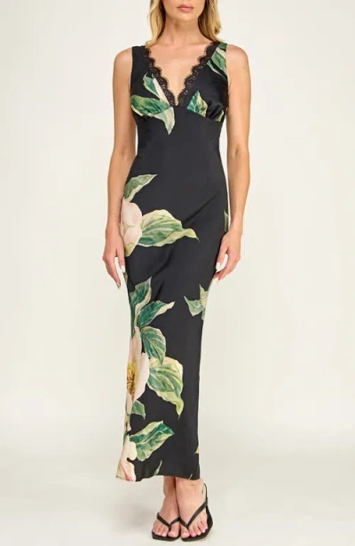 Socialite Bias Cut Floral Satin Dress In Multi
