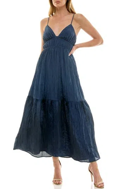 Socialite Cami Empire Waist Tiered Maxi Dress In Blue