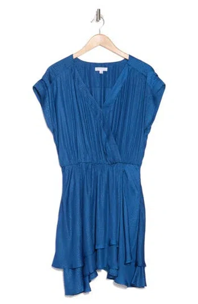 Socialite Cap Sleeve Satin Tiered Minidress In Navy Peony