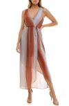 Socialite Chiffon Surplice Midi Dress In Rust Multi