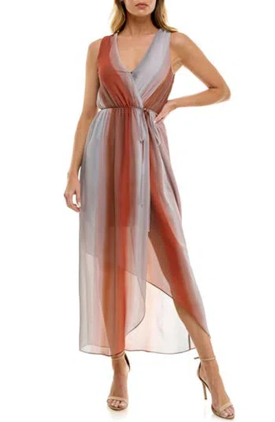 Socialite Chiffon Surplice Midi Dress In Rust Multi