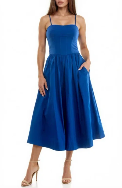 Socialite Corset Detail Sleeveless Midi Dress In Blue