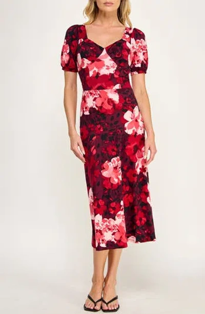 Socialite Corset Midi Dress In Plum/ Red