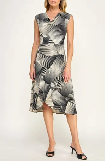 Socialite Cowl Neck Midi Dress In Tan/ Black