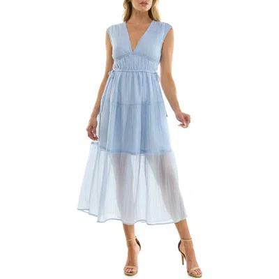Socialite Crinkle Woven Semisheer Midi Dress In Blue
