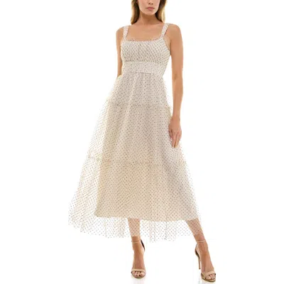 Socialite Dot Mesh Sleeveless Maxi Dress In White