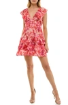 Socialite Double Ruffle Metallic Minidress In Pink