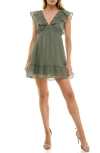 Socialite Double V Ruffle Minidress In Green