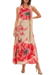 Socialite Drape Satin Cocktail Maxi Dress In Multi