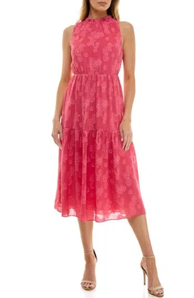 Socialite Embroidered Midi Dress In Red