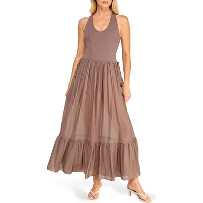 Socialite Fit & Flare Tiered Maxi Dress In Brown