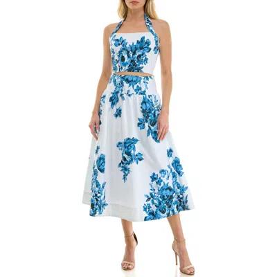 Socialite Floral Halter Crop Top & Midi Skirt Set In Multi