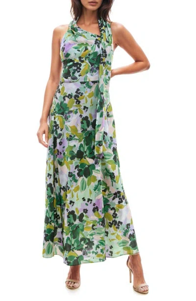 Socialite Floral Halter Neck Maxi Dress In Green/ Lilac