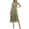 Socialite Floral Jacquard Tiered Sleeveless Dress In Green