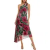 Socialite Floral Metallic Stripe One-shoulder Pleated Dress In Multi