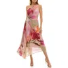 Socialite Floral Metallic Stripe One-shoulder Pleated Dress In Multi