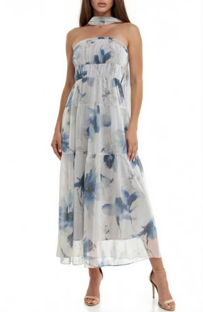 Socialite Floral Print Chiffon Maxi Dress In Blue