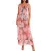 Socialite Floral Print Pleated Tier Maxi Dress In Multi