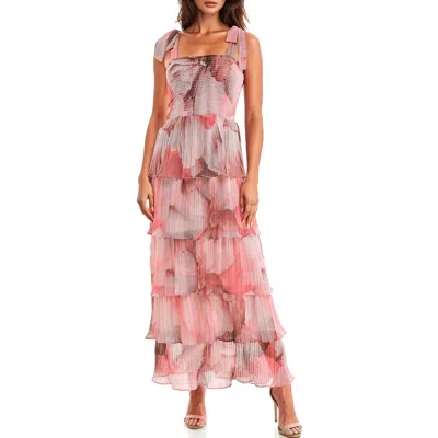 Socialite Floral Print Pleated Tier Maxi Dress In Multi