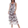 Socialite Floral Print Pleated Tier Maxi Dress In Grey/mauve