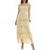 Socialite Floral Print Pleated Tier Maxi Dress In Yellow Ditsy