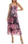 Socialite Floral Print Tiered Dress In Purple