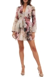 Socialite Floral Print Tiered Long Sleeve Minidress In Multi