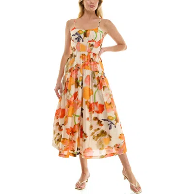 Socialite Floral Ruched Bodice Midi Dress In Multi