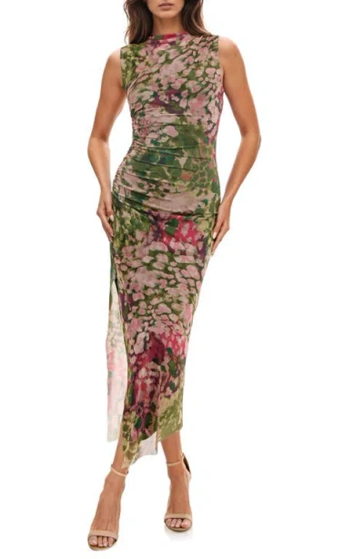 Socialite Floral Shirred Mesh Dress In Pink