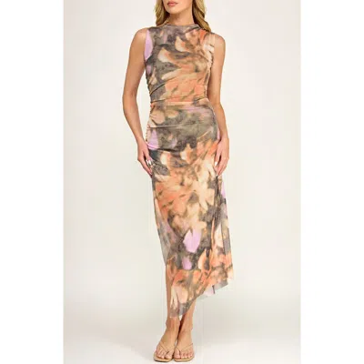 Socialite Floral Shirred Mesh Dress In Multi