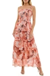 Socialite Floral Smocked Tie Strap Maxi Cocktail Dress In Multi