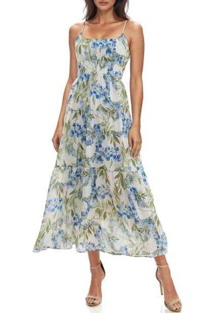 Socialite Floral Tiered Maxi Sundress In Blue