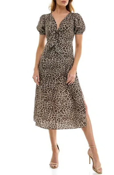 Socialite Front Tie Midi Dress In Tan/brown