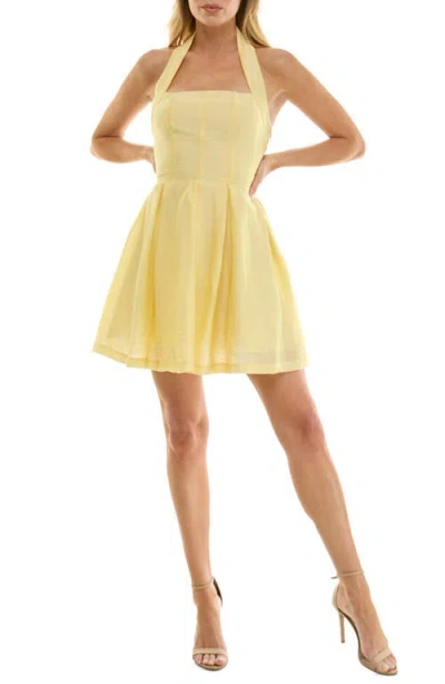 Socialite Halter Fit & Flare Minidress In Yellow