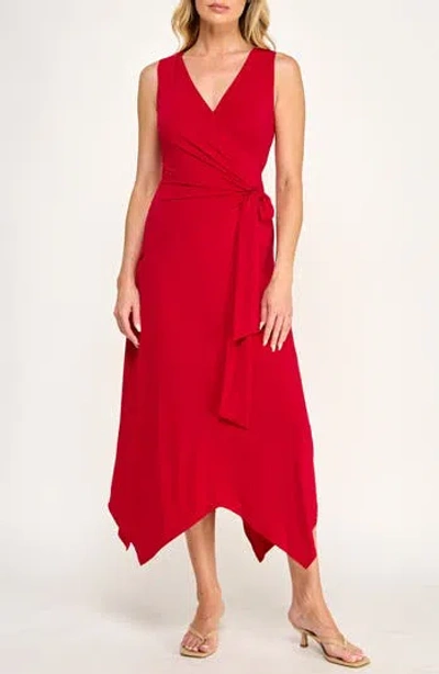 Socialite Handkerchief Wrap Midi Dress In Jester Red