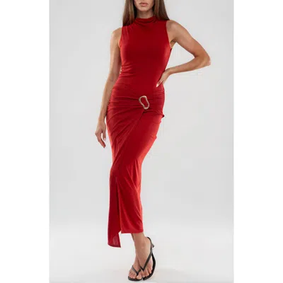 Socialite Hardware Detail Sleeveless Body-con Dress In Red