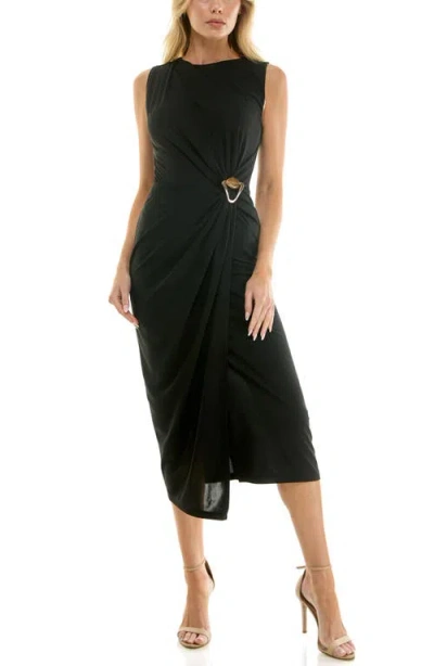 Socialite Hardware Waist Midi Dress In Black
