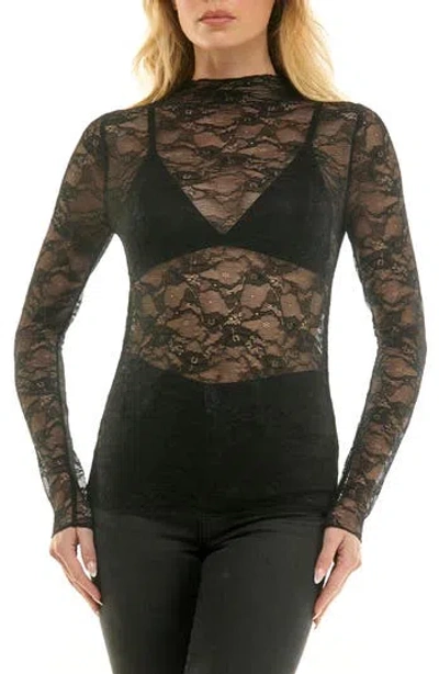 Socialite Lace Long Sleeve Top In Black