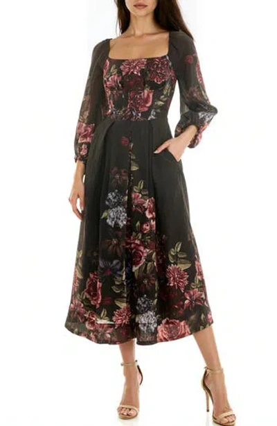 Socialite Long Sleeve Smocked Back Panel Midi Dress