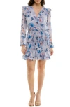Socialite Long Sleeve Smocked Bodice Minidress In Multi
