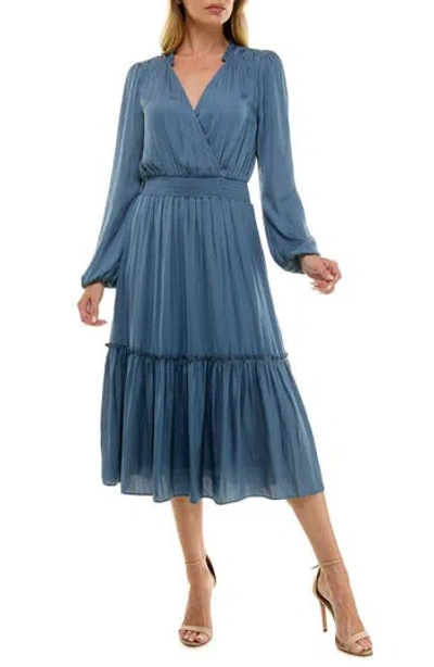 Socialite Long Sleeve Tiered Midi Dress In Purple