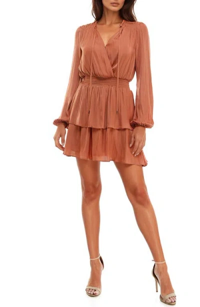 Socialite Long Sleeve Tiered Minidress In Aragon