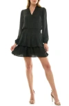 Socialite Long Sleeve Tiered Minidress In Black