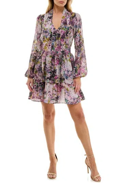 Socialite Long Sleeve Tiered Minidress In Multi