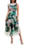 Socialite Metallic Chiffon Tiered Midi Dress In Green/taupe