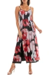 Socialite Metallic Clip Dot Chiffon Maxi Dress In Black/red