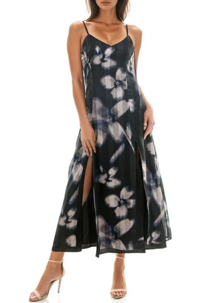 Socialite Metallic Clip Dot Chiffon Maxi Dress In Black/taupe